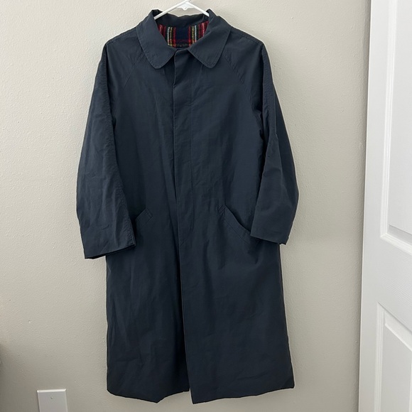 Vintage Trench Coat Navy Blue Plaid Fleece Lined Made in France Womens M? Preppy - Picture 9 of 12